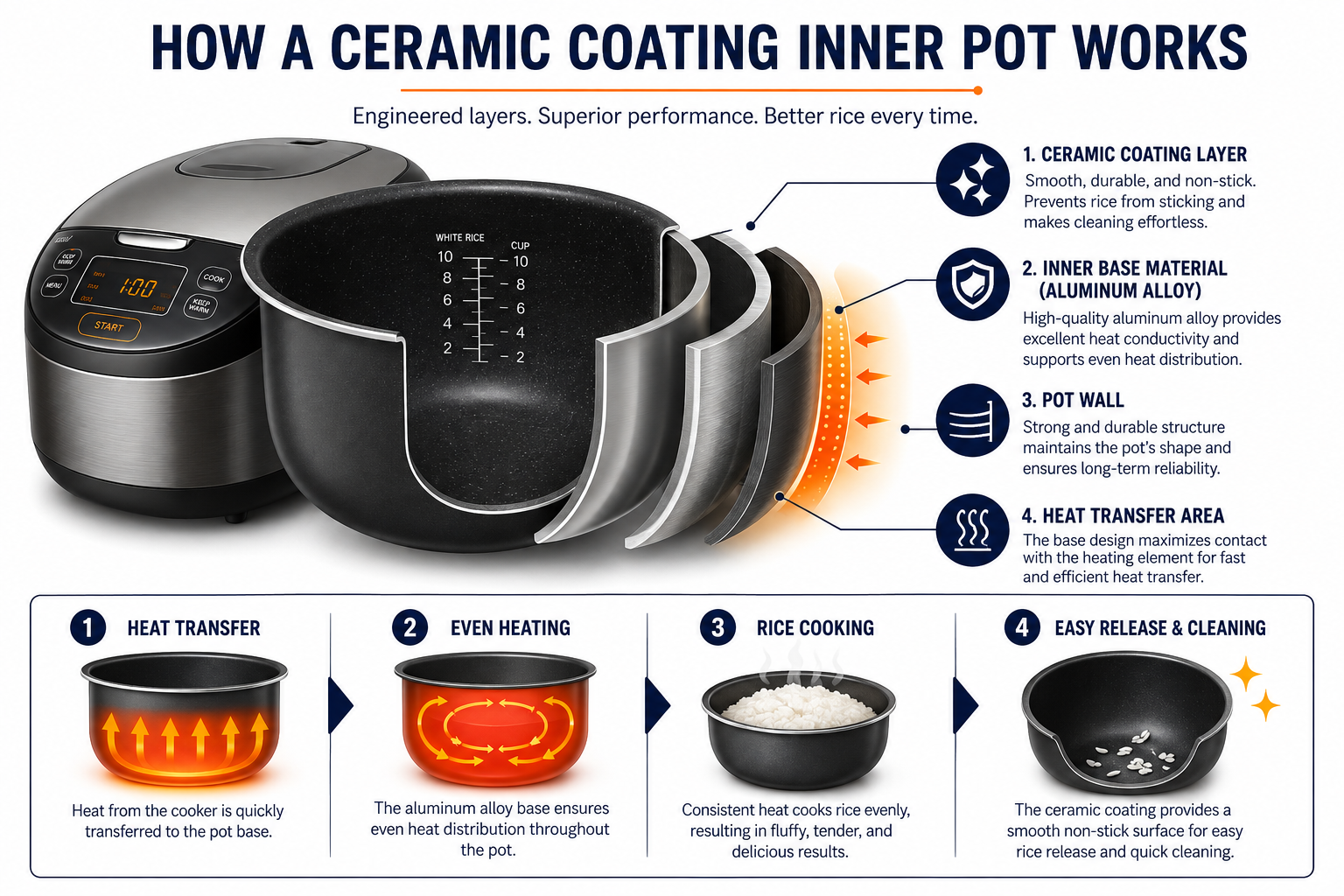 Ceramic coating inner pot cross-section showing thickness layers