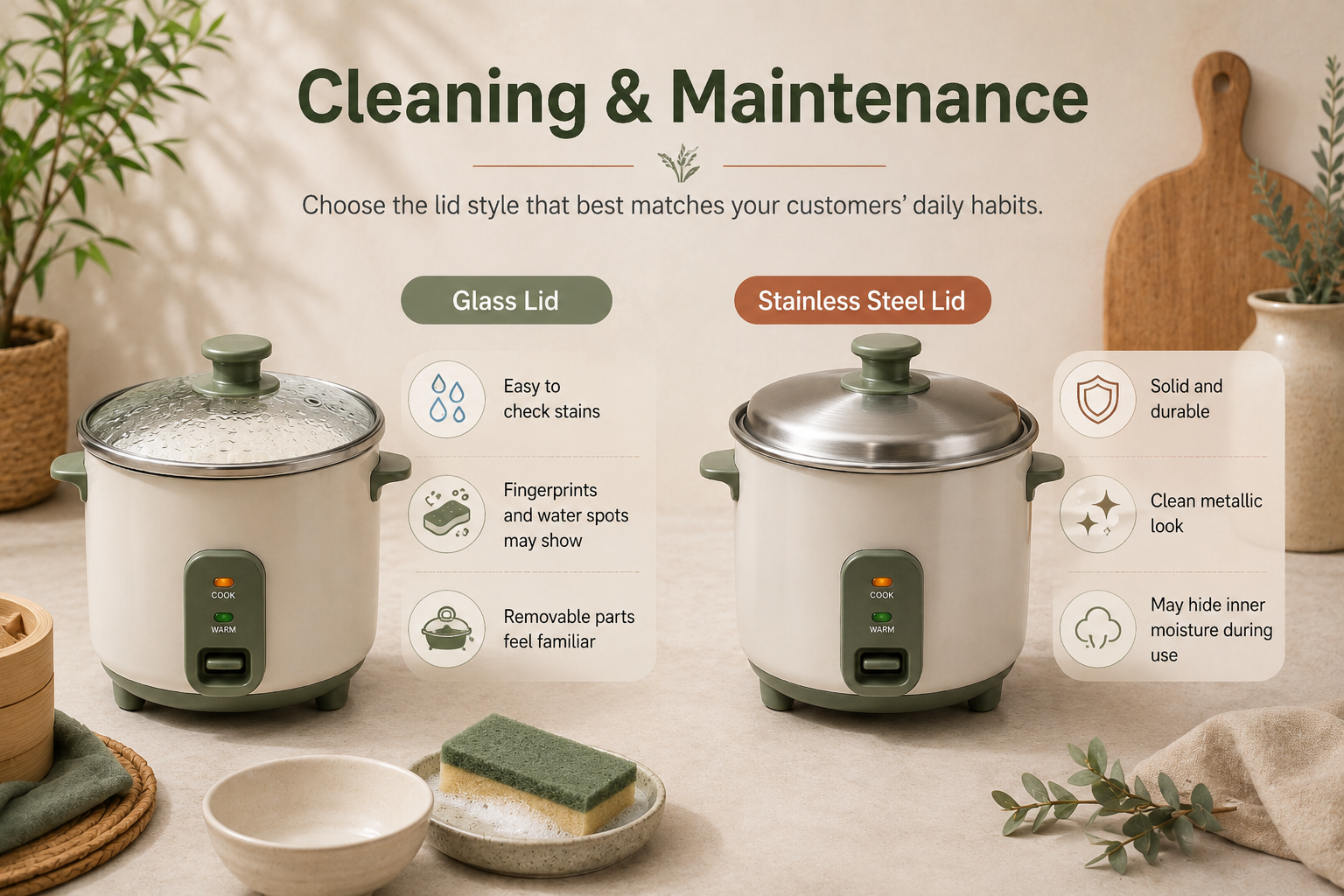 rice cooker lid material options rice cooker glass lid vs stainless steel lid comparison