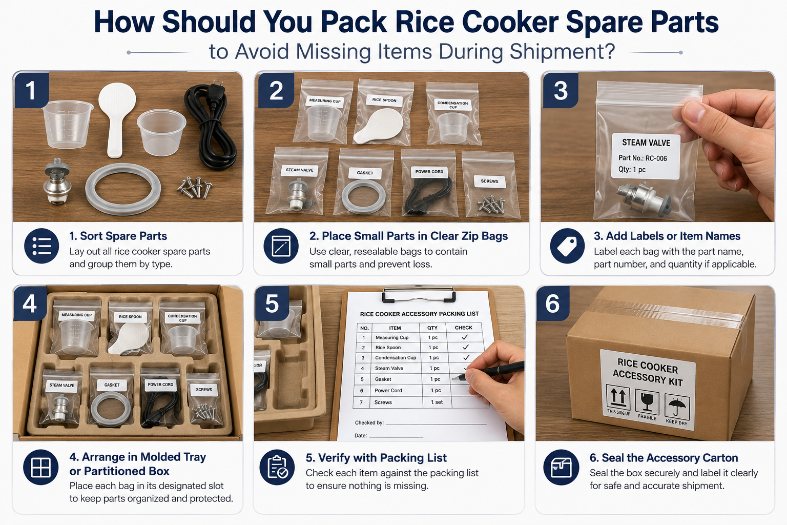 Warehouse worker checking rice cooker accessories