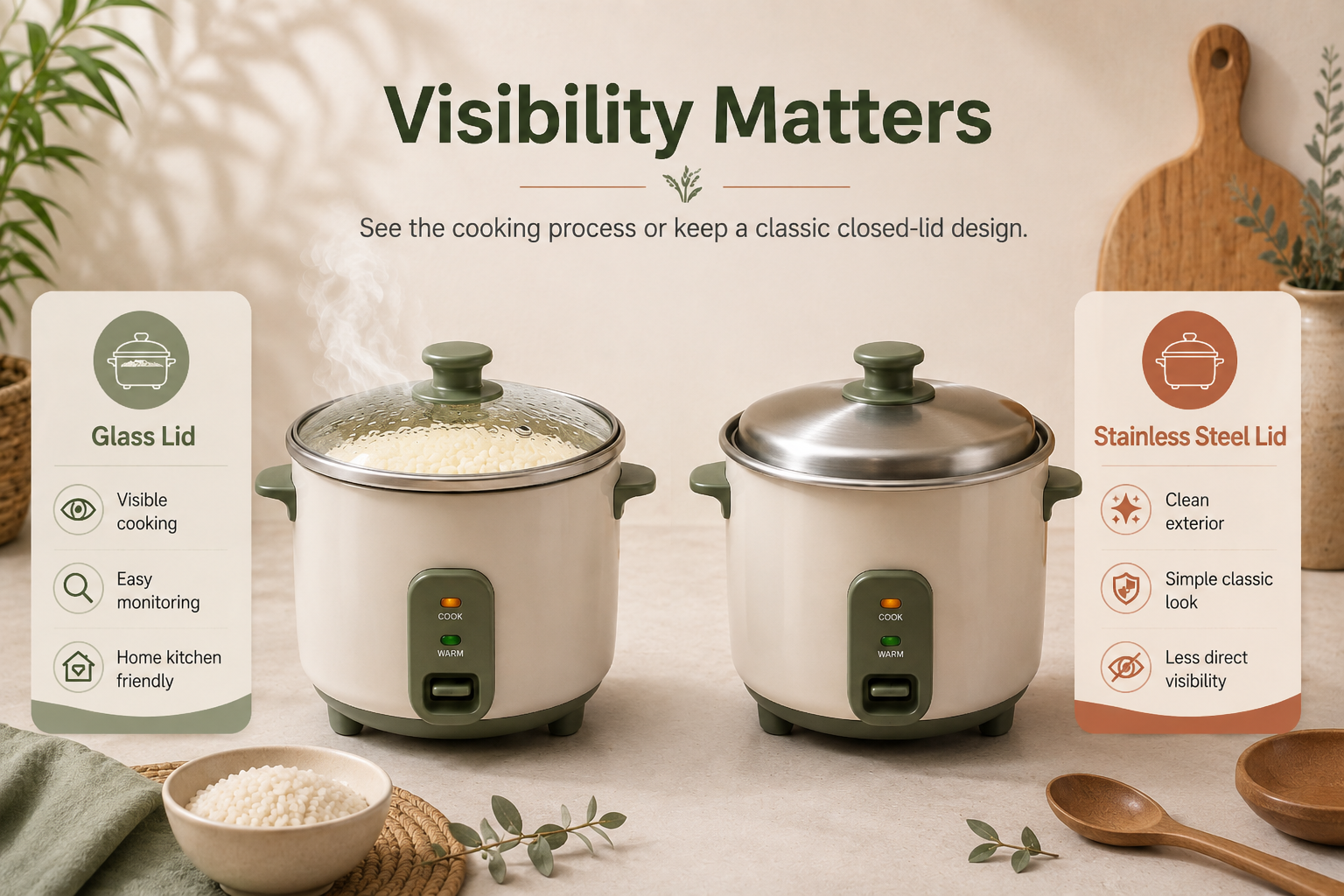 price comparison lid materials cost breakdown rice cooker glass vs steel lid