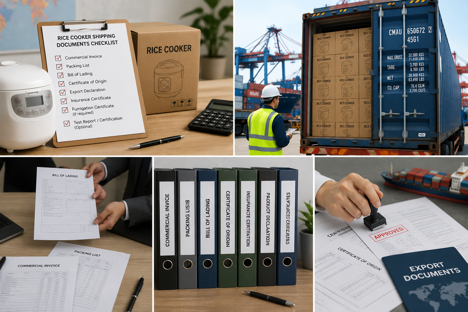 Rice cooker shipping documents spread on desk