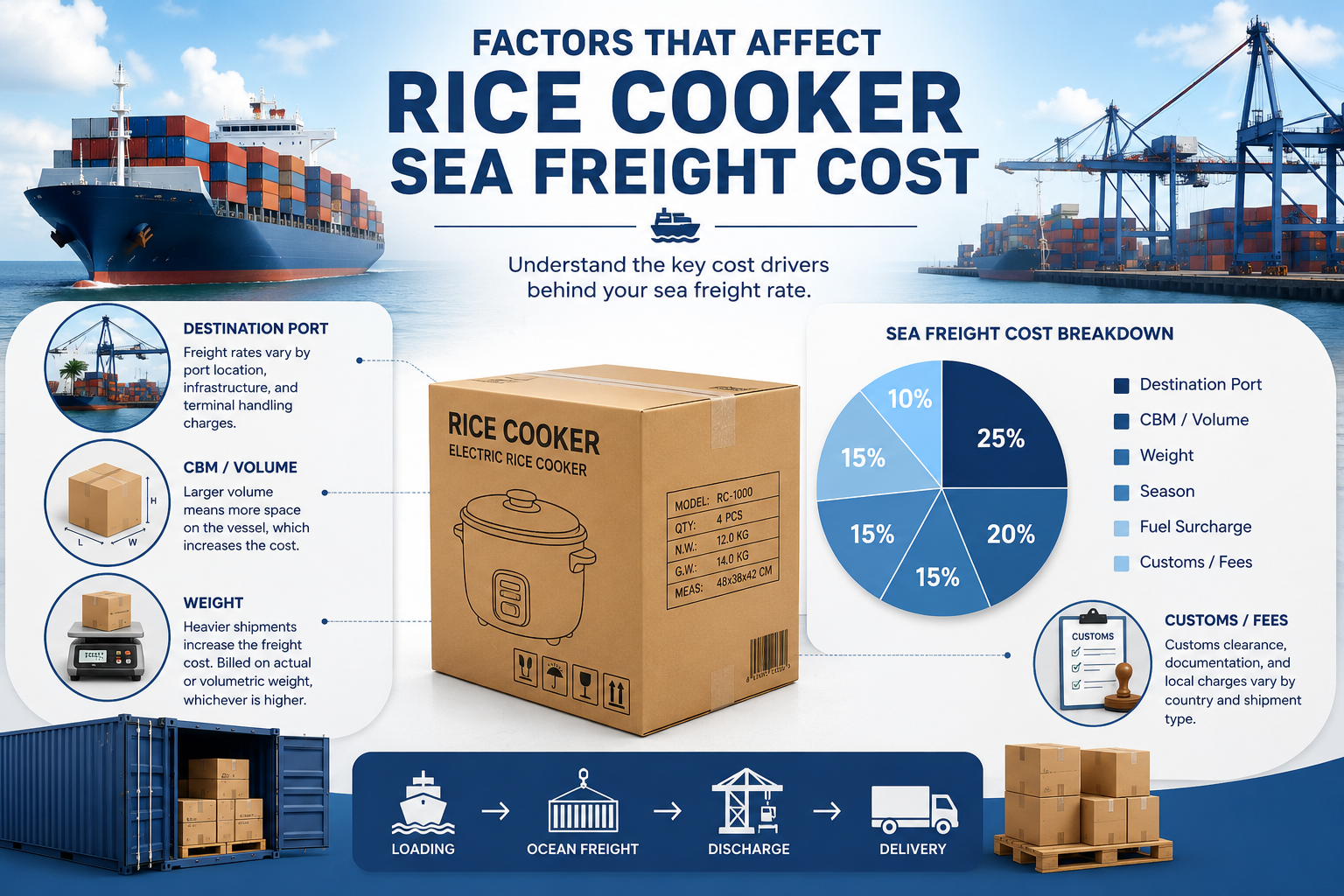 Cartons stacked in shipping container